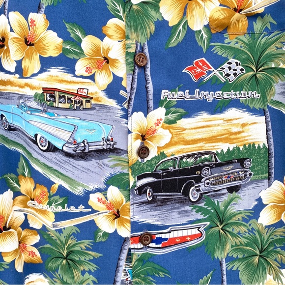 REYN Spooner Hawaiian shirt vintage cars print nomad belair hot rod 50s Chevy - Picture 7 of 9